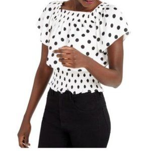 INC Womens White Polka Dot Cap Sleeve Square Neck Top Size: S